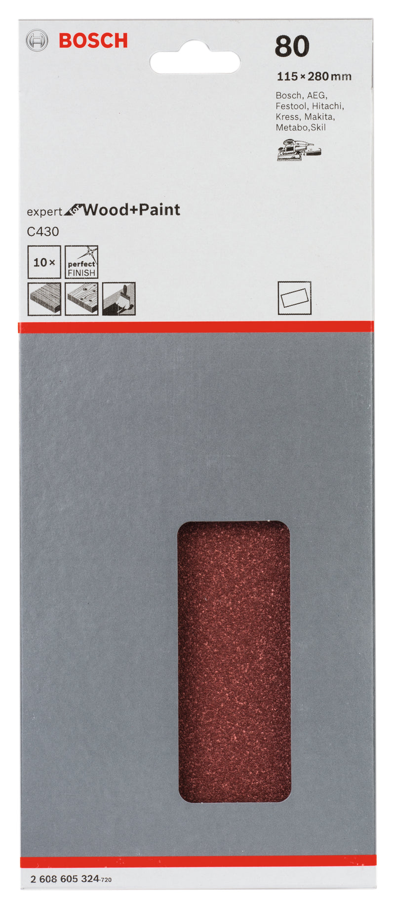 Folha de lixa Bosch EfWP, 115x280mm, G80