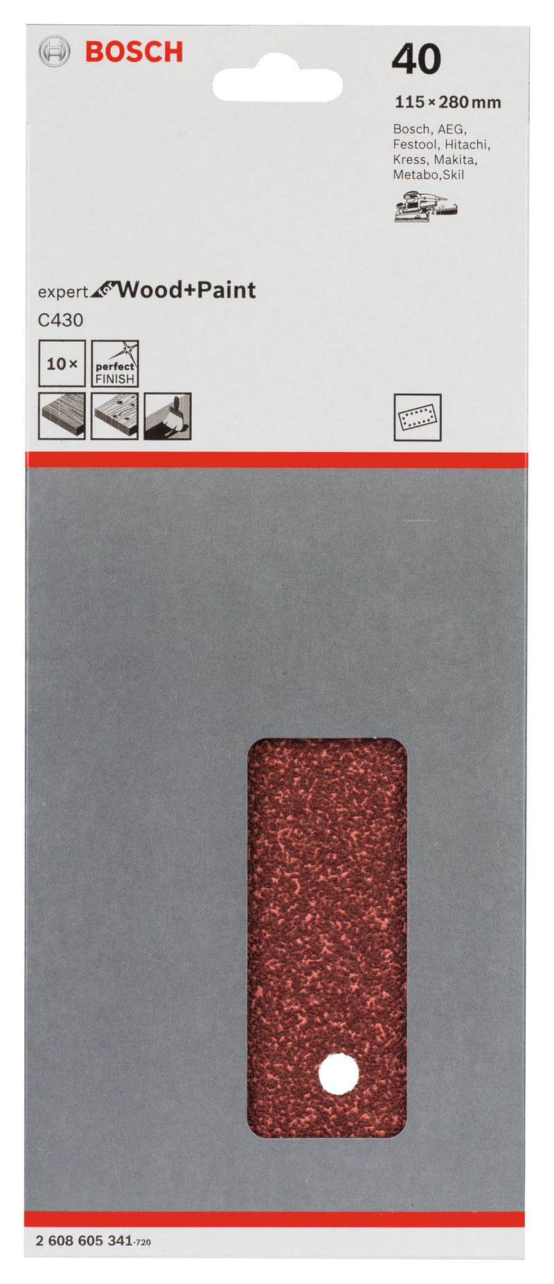 Folha de lixa Bosch EfWP, 115x280mm, G40