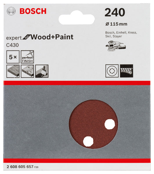 Folha de lixa Bosch EfWP, 115 mm, G240, 5x