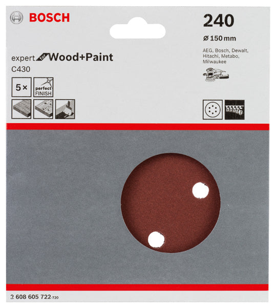 Hoja de lija Bosch EfWP, 150 mm, G240, 5 unidades