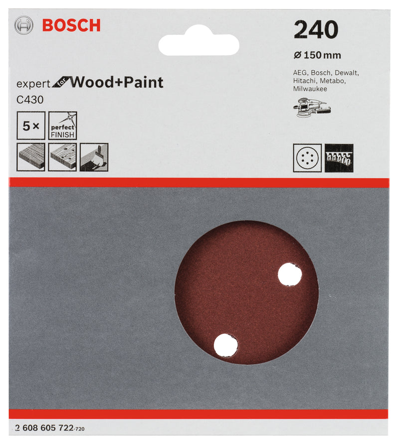 Hoja de lija Bosch EfWP, 150 mm, G240, 5 unidades