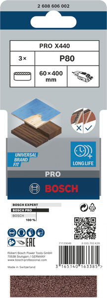 Cinta de lixa Bosch BfWP, 60x400mm, G80, 3x