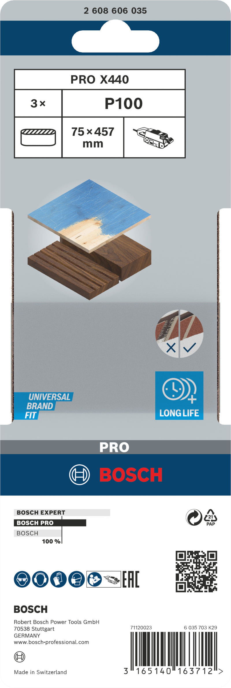 Banda de lija Bosch BfWP, 75 x 457 mm, G100