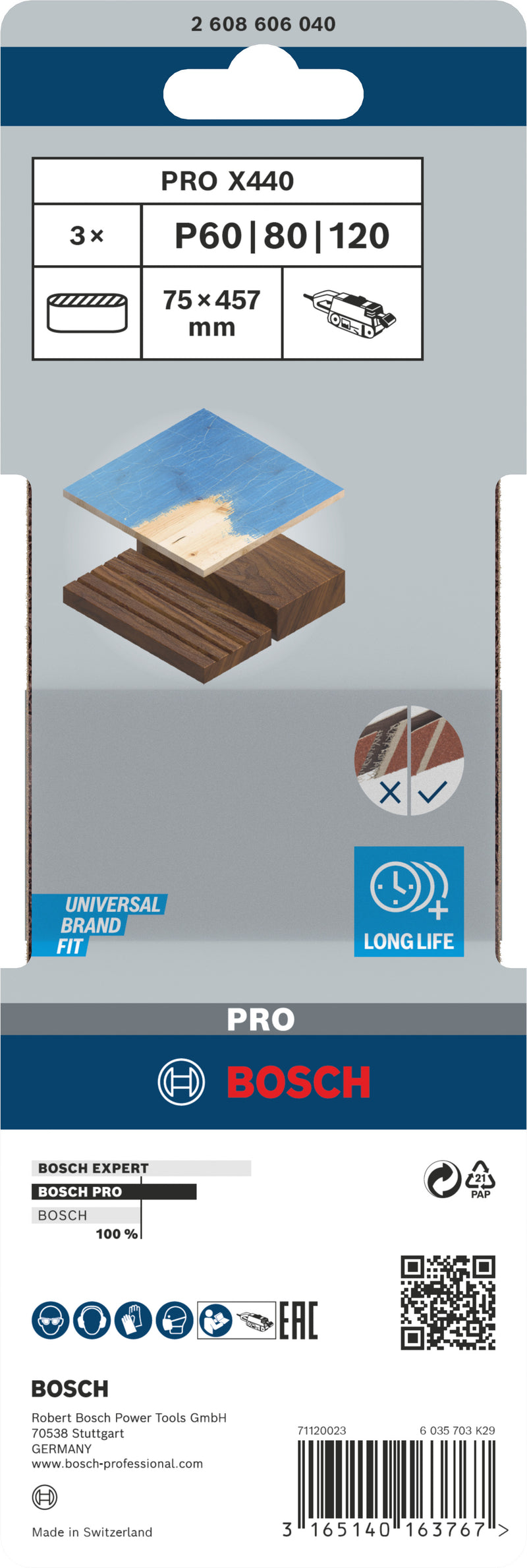 Banda de lija Bosch BfWP, 75 x 457 mm, juego G