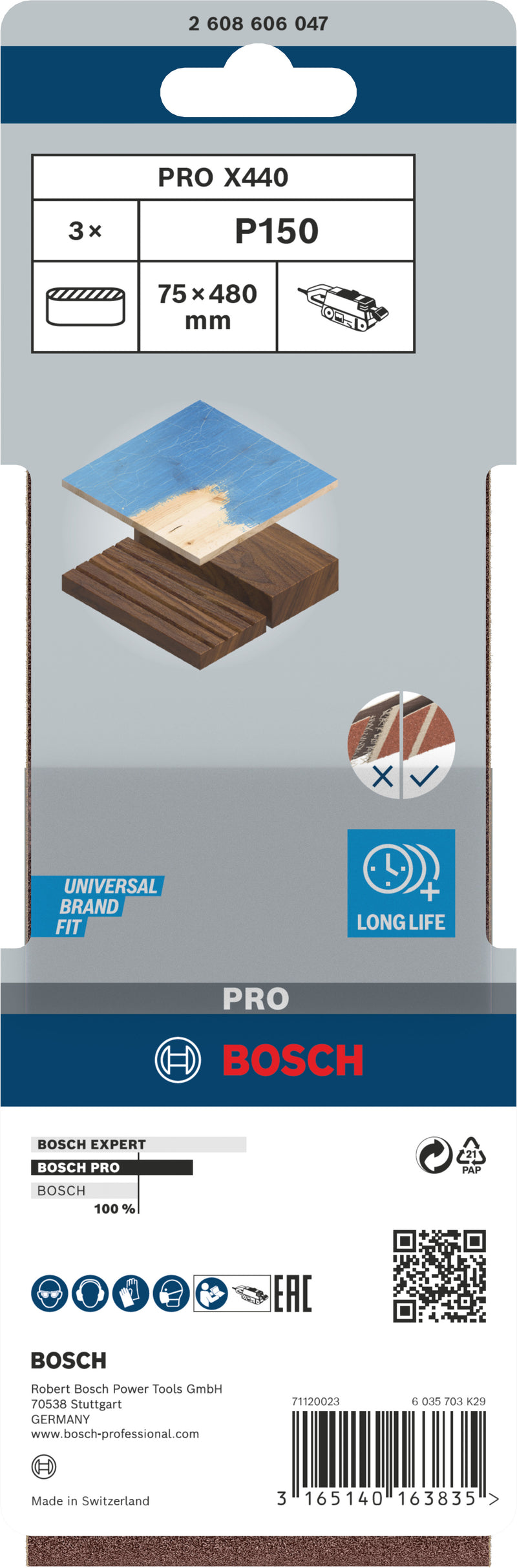 Cinta de lixa Bosch BfWP, 75x480mm, G150