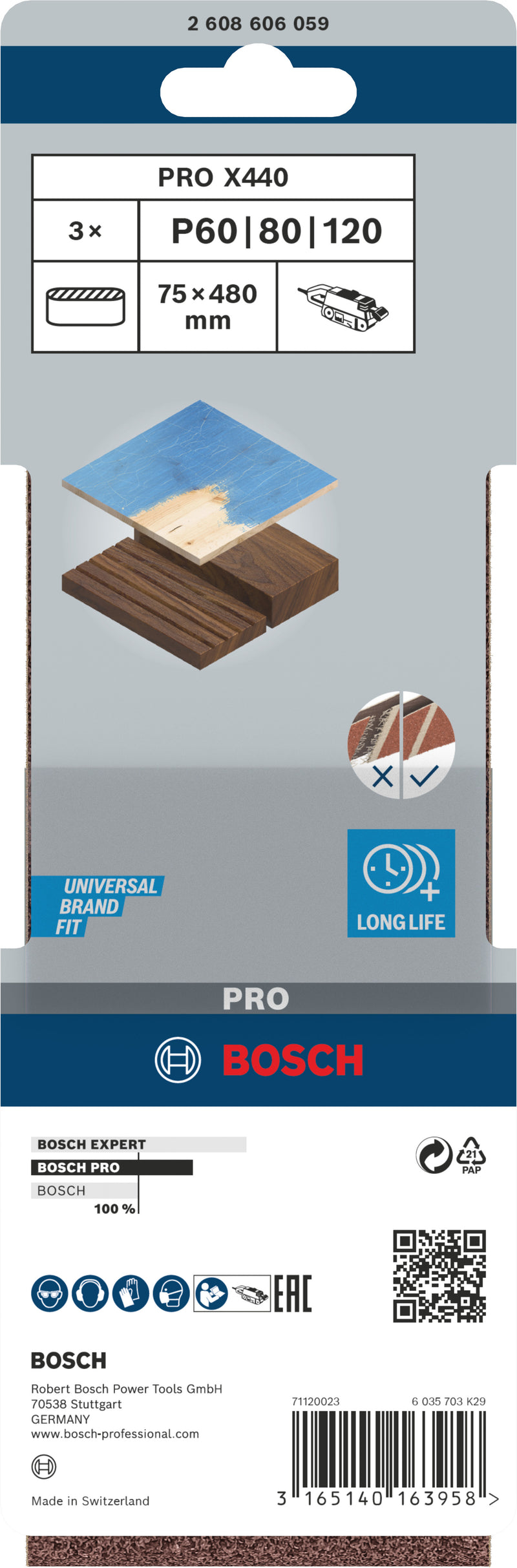 Cinta de lixa Bosch BfWP, 75x480mm, GSet
