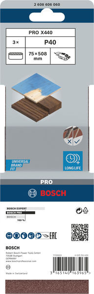 Cinta de lixa Bosch BfWP, 75x508mm, G40, 3x