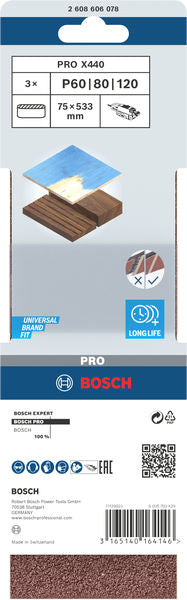 Banda de lija Bosch BfWP, 75 x 533 mm, juego G