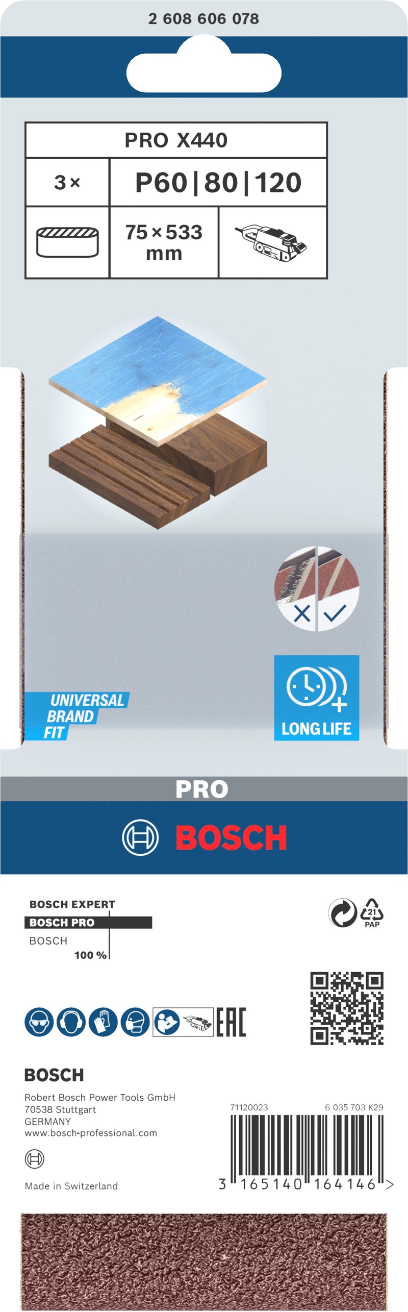 Banda de lija Bosch BfWP, 75 x 533 mm, juego G