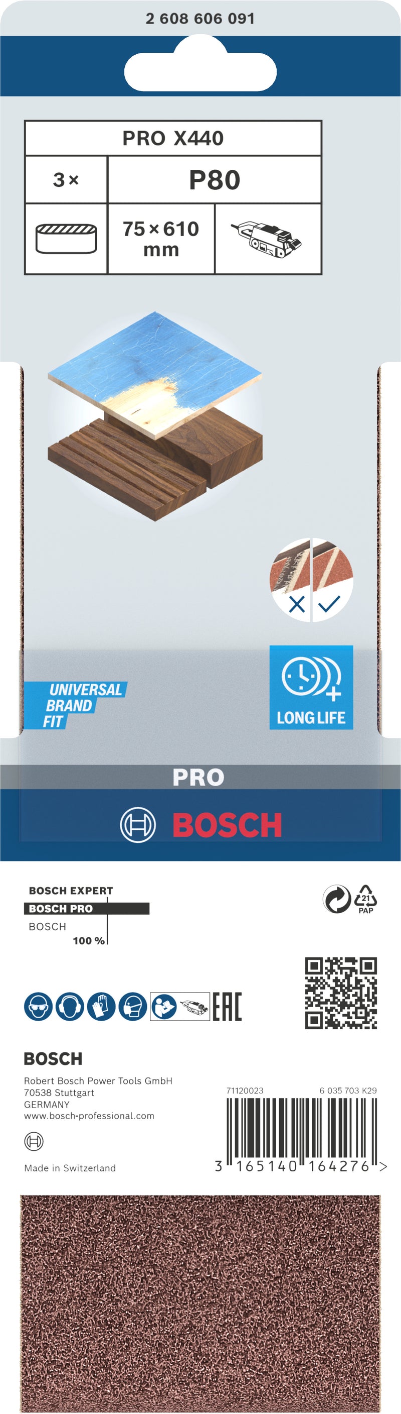 Cinta de lixa Bosch BfWP, 75x610mm, G80, 3x