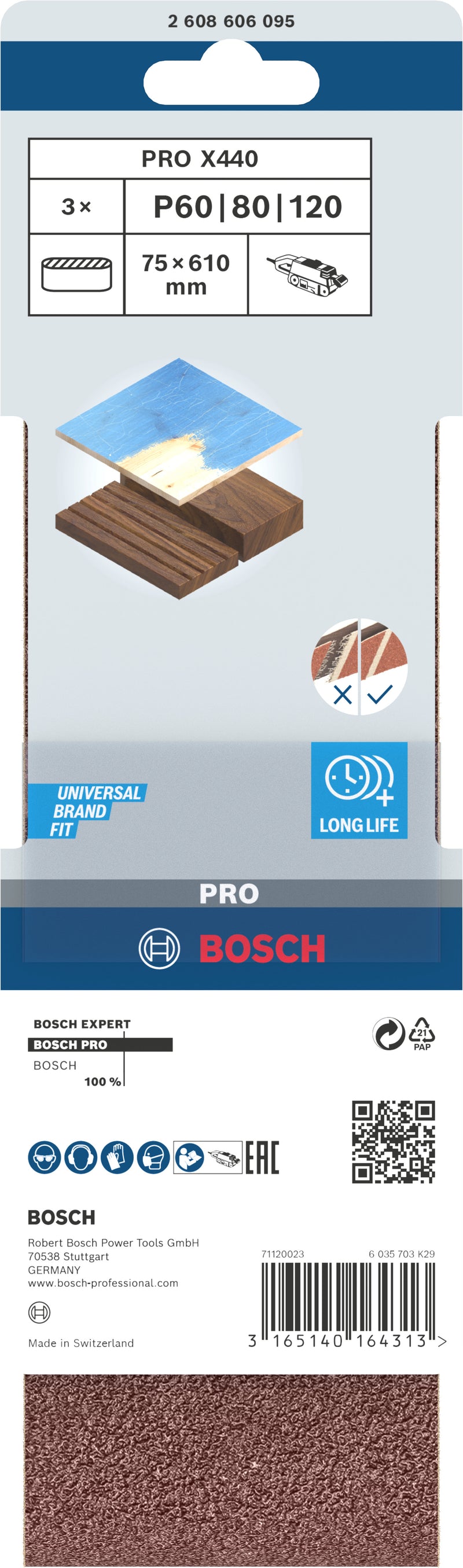 Banda de lija Bosch BfWP, 75 x 610 mm, juego G
