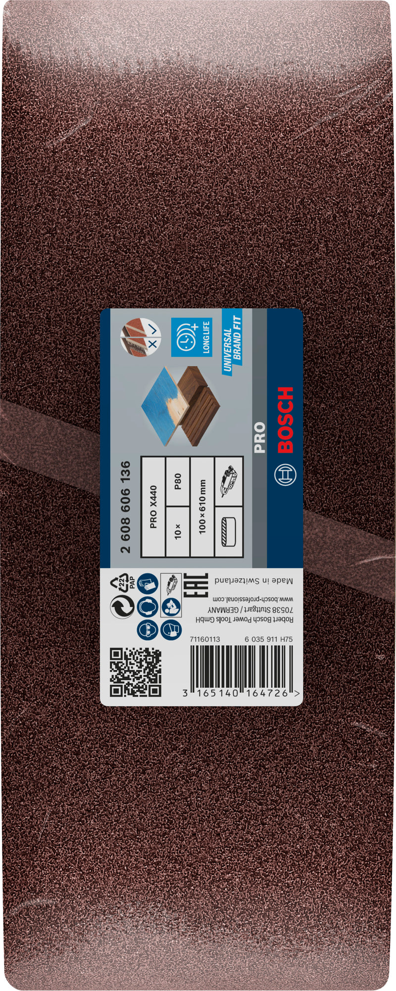 Cinta de lixa Bosch BfWP, 100x610mm, G80