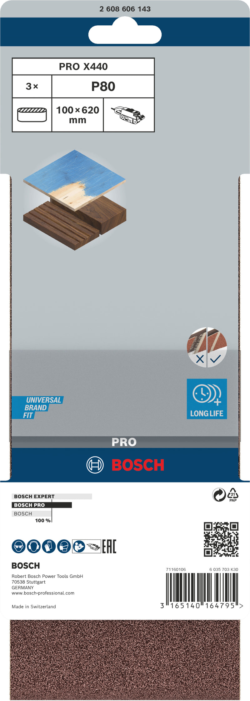 Cinta de lixa Bosch BfWP, 100x620mm, G80
