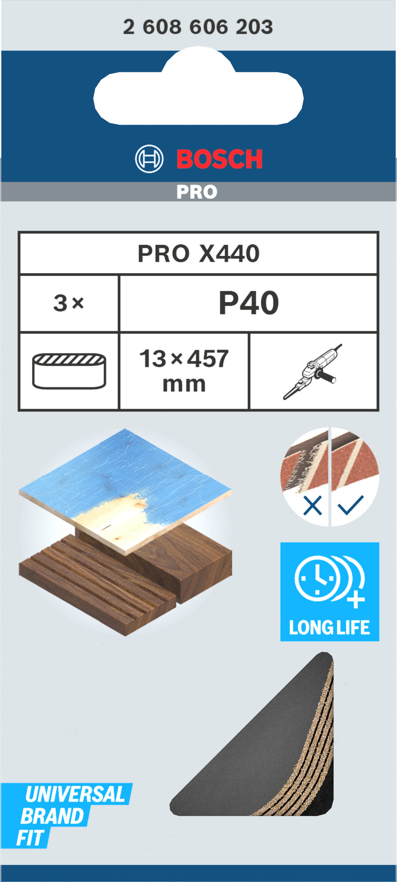Bosch Sanding Belt BfWP,13x457mm,G40,3x