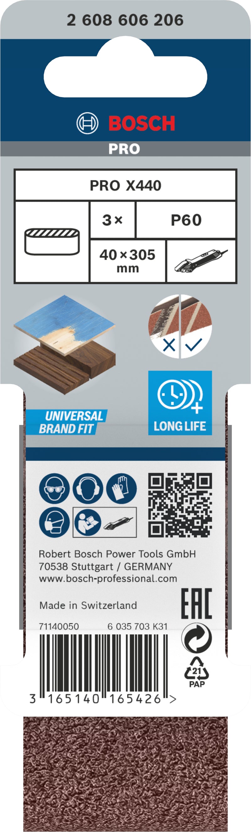 Cinta de lixa Bosch BfWP, 40x305mm, G60, 3x