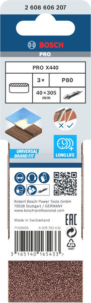 Cinta de lixa Bosch BfWP, 40x305mm, G80, 3x