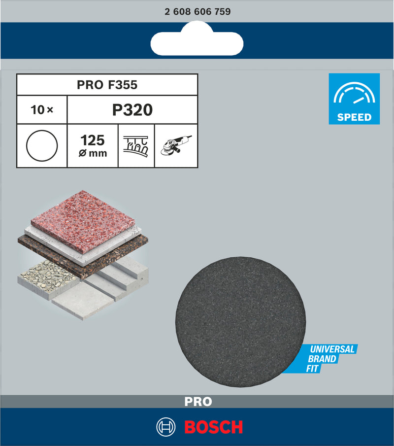 Disco de lijado Bosch PRO F355, 125 mm, G320, 10 uds.
