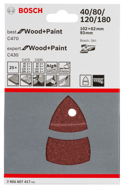 Folha de lixa Bosch B&amp;EfWP, 102x62mm, GSet