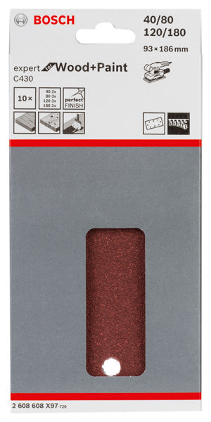 Hoja de lija Bosch EfWP, 93 x 186 mm, juego G