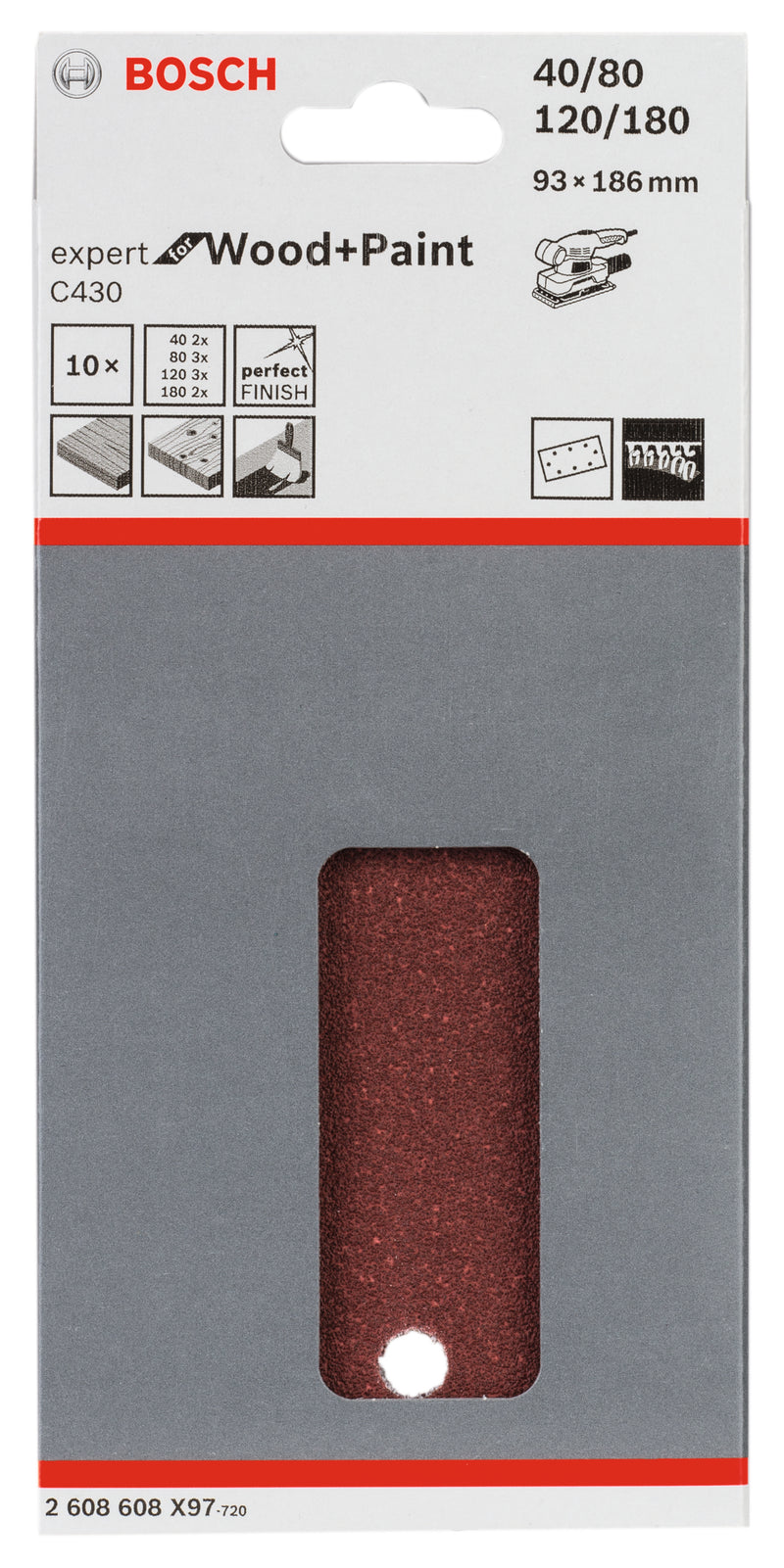 Hoja de lija Bosch EfWP, 93 x 186 mm, juego G