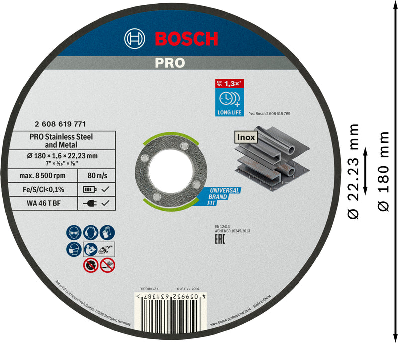 Bosch TS Std. for Inox 180x1.6x22.23 gerade