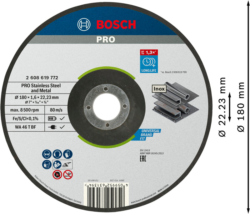 Bosch TS Std. para Inox 180x1,6x22,23 espessura