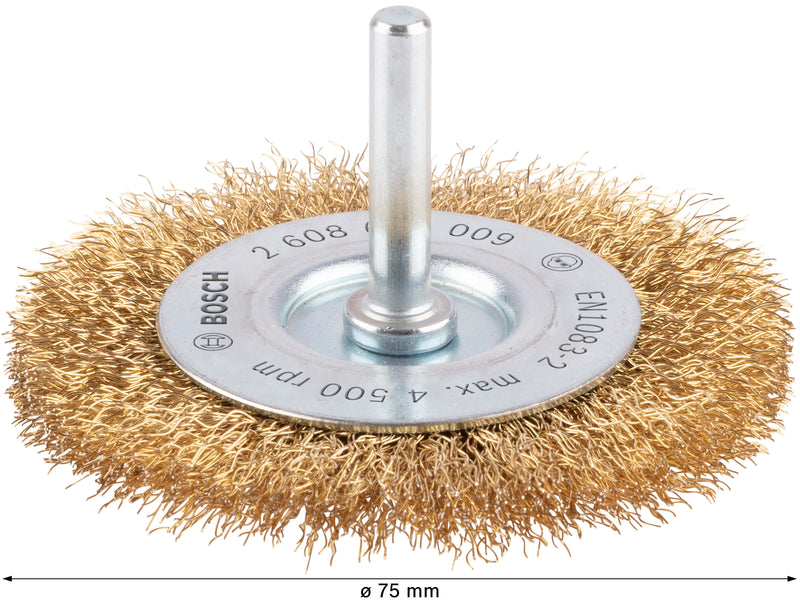 Bosch 6mm Shank Wire Wheel 75mm, Crimped,Brass