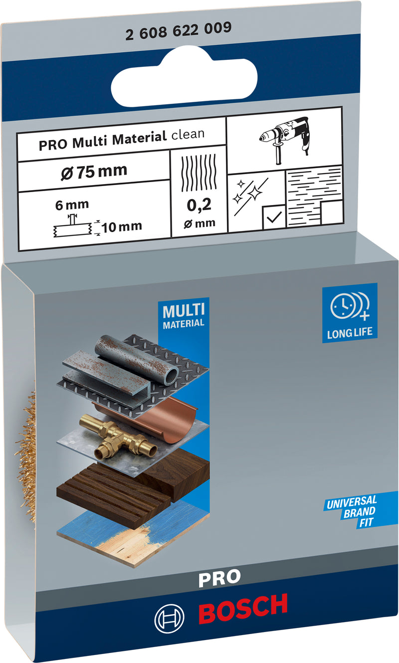 Bosch 6mm Shank Wire Wheel 75mm, Crimped,Brass