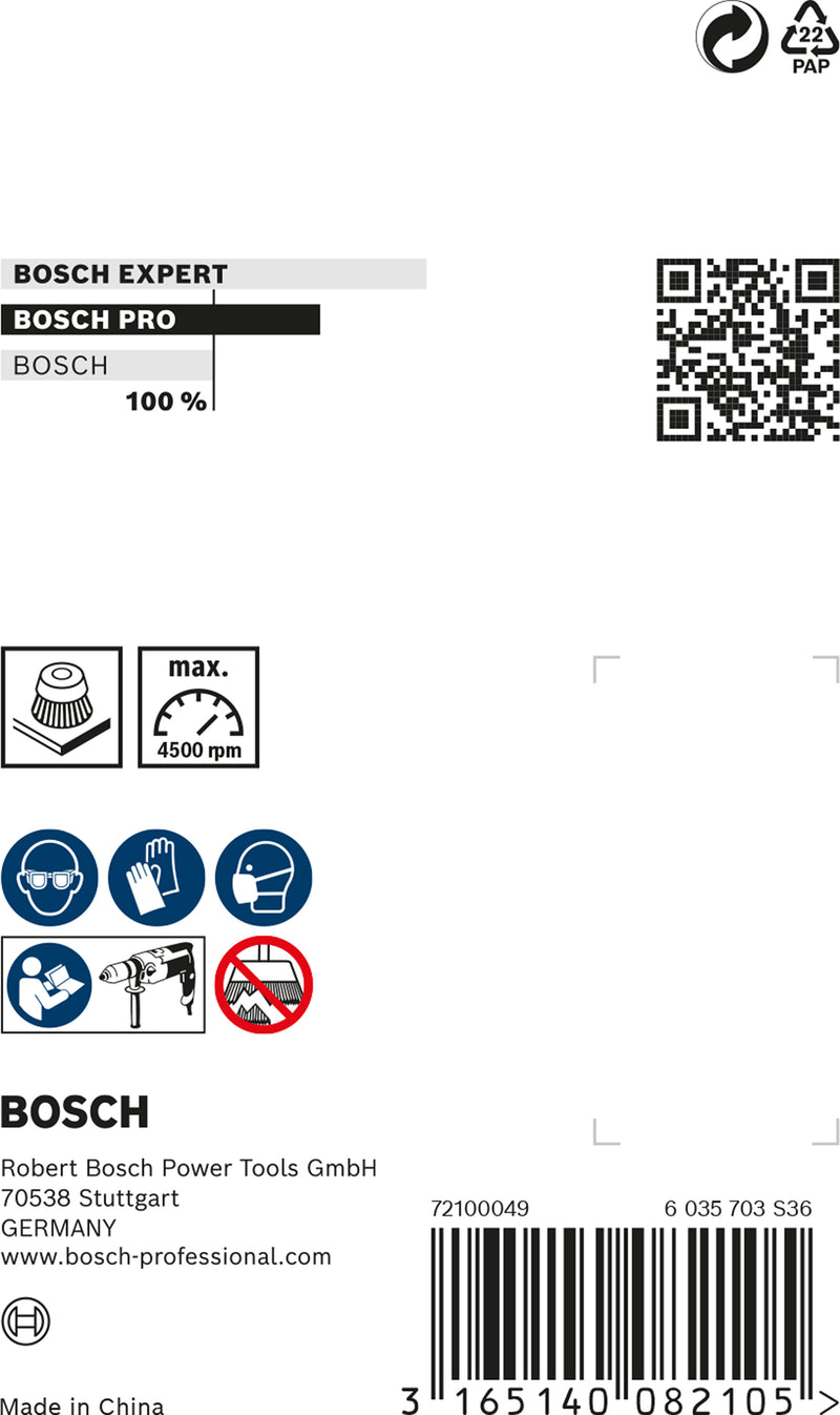 Escova tipo copo Bosch com haste de 6 mm, 75 mm, nylon 1,1 mm