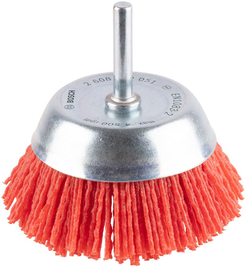 Escova tipo copo Bosch com haste de 6 mm, 75 mm, nylon 1,1 mm