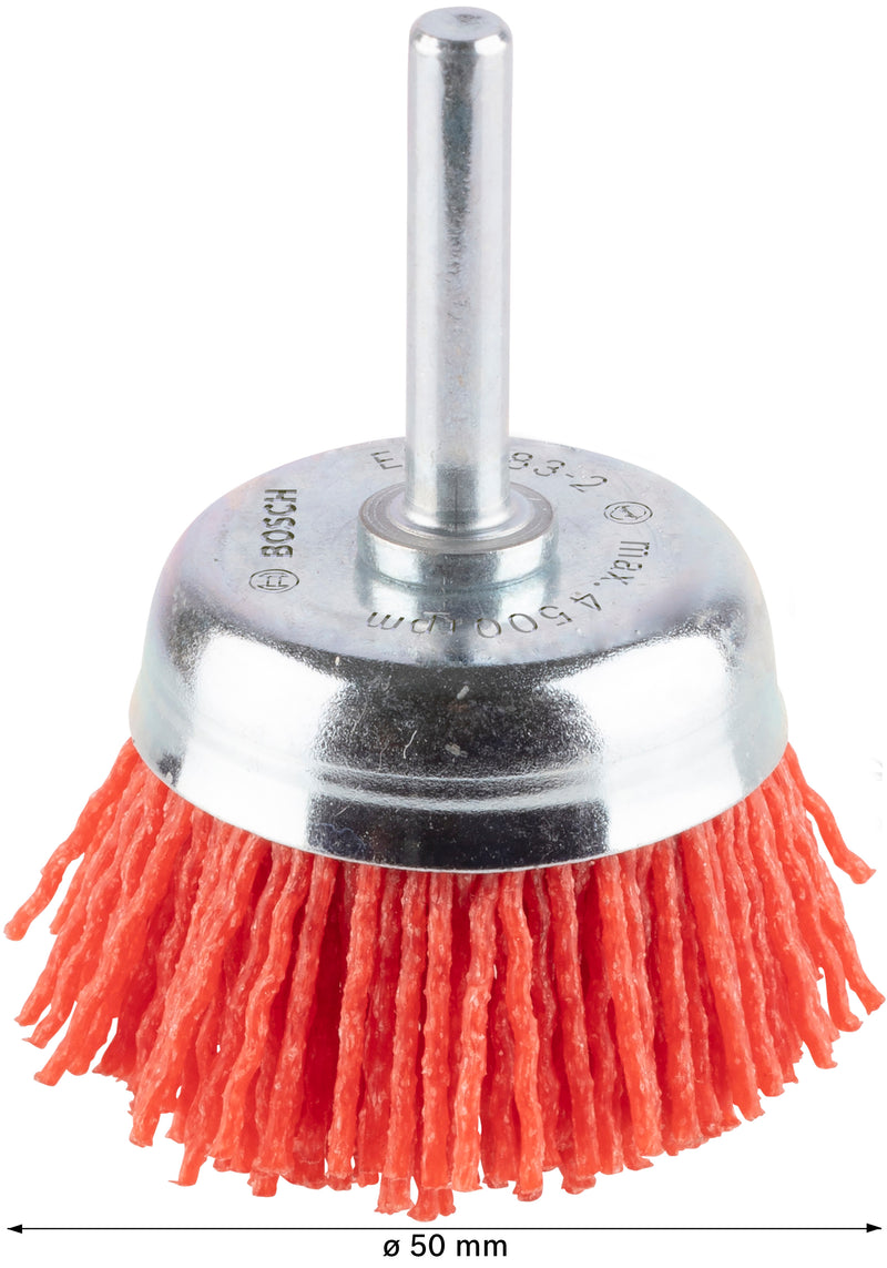 Escova tipo copo Bosch com haste de 6 mm, 50 mm, nylon 1,1 mm
