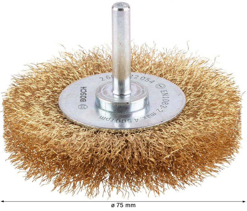 Bosch 6mm Shank Wire Wheel 70mm, Crimped,Brass