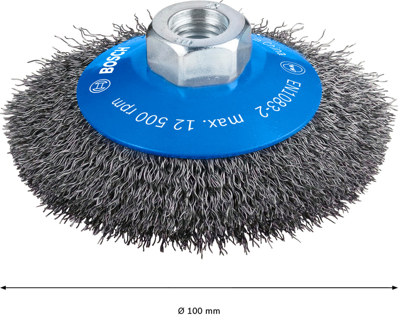 Escova cónica Bosch M14 100 mm ondulada, aço