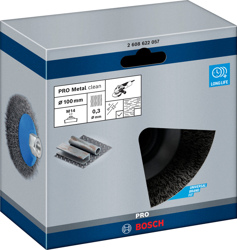 Escova cónica Bosch M14 100 mm ondulada, aço
