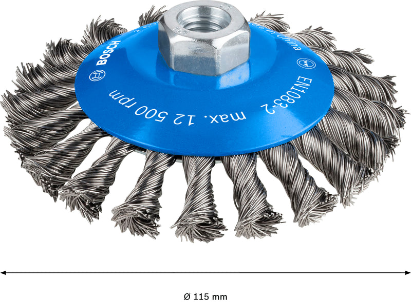 Bosch M14 Conical Brush 115mm Knotted, Steel