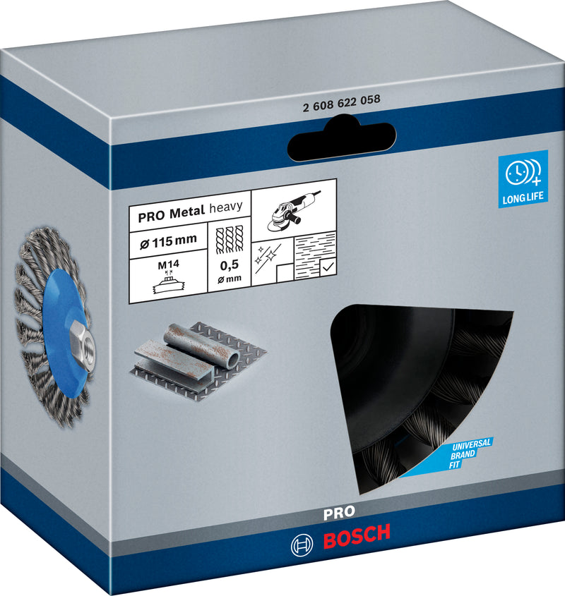 Bosch M14 Conical Brush 115mm Knotted, Steel