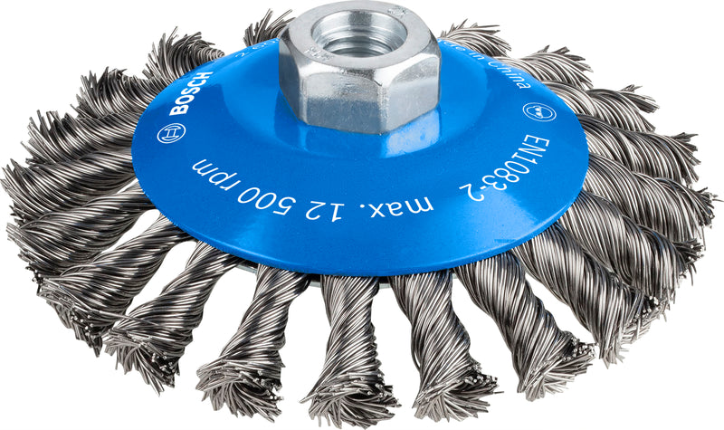 Bosch M14 Conical Brush 115mm Knotted, Steel