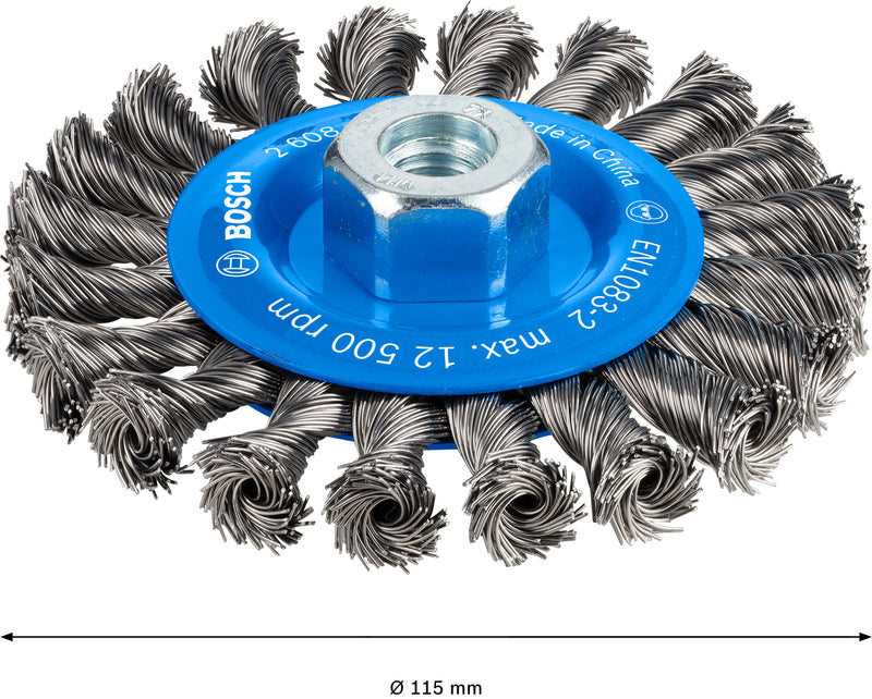 Bosch M14 Wire Wheel 115m Knotted 0.5mm Steel