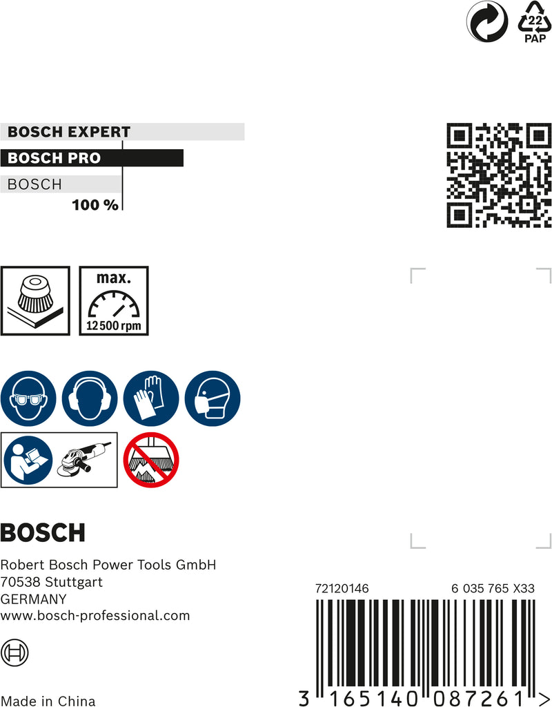 Escova tipo copo Bosch M14 75 mm, com nós 0,5 mm em aço inoxidável