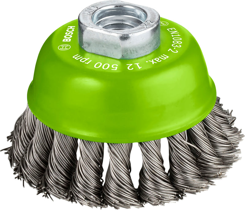 Escova tipo copo Bosch M14 75 mm, com nós 0,5 mm em aço inoxidável