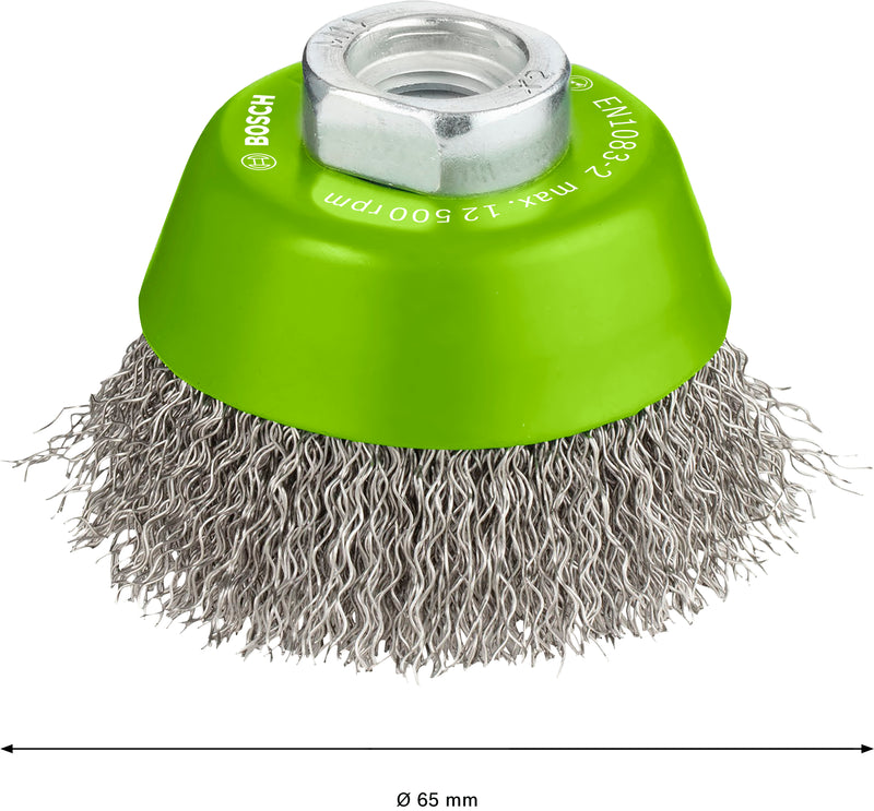 Bosch M14 Cup Brush 65mm, Crimped, 0.3mm Inox