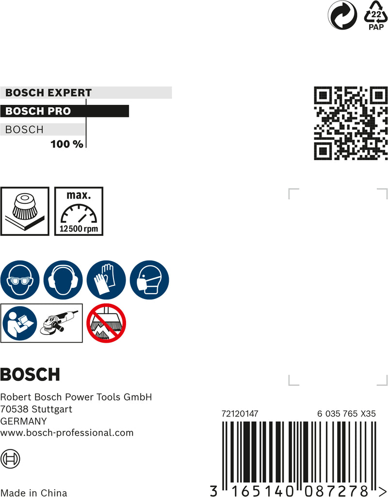 Bosch M14 Cup Brush 65mm, Crimped, 0.3mm Inox