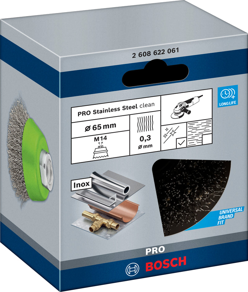 Bosch M14 Cup Brush 65mm, Crimped, 0.3mm Inox