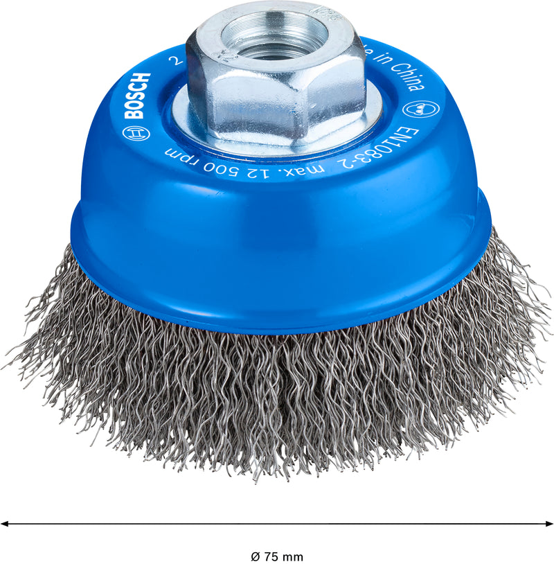 Bosch M14 Cup Brush 70mm, Crimped, 0.3mm steel