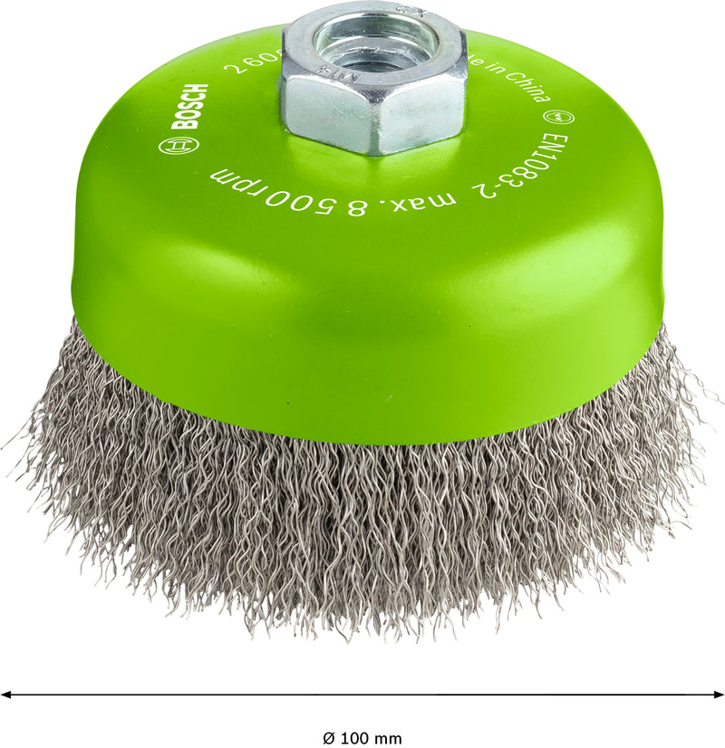 Bosch M14 Cup Brush 100mm Crimped 0.3mm Inox