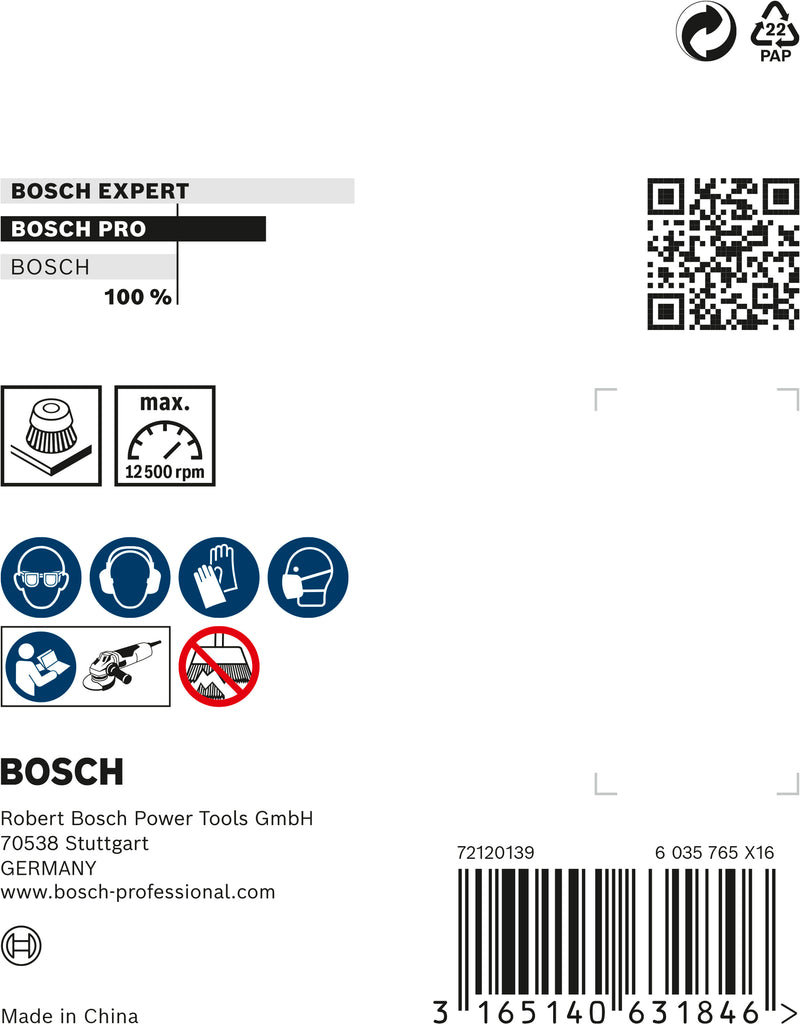Escova tipo copo Bosch M14 65 mm, com nós 0,35 mm em inox