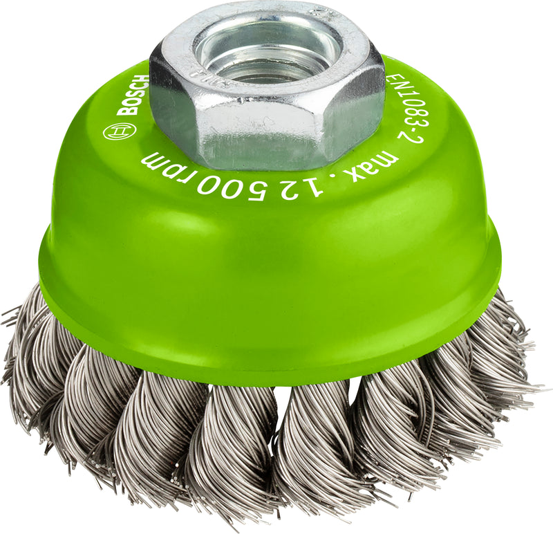 Escova tipo copo Bosch M14 65 mm, com nós 0,35 mm em inox