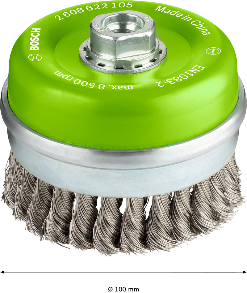 Escova para copos Bosch M14 100 mm com nós 0,35 mm Inox