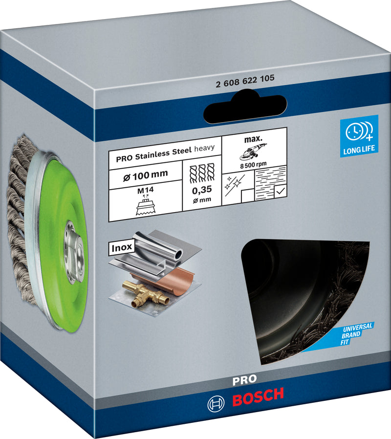 Escova para copos Bosch M14 100 mm com nós 0,35 mm Inox