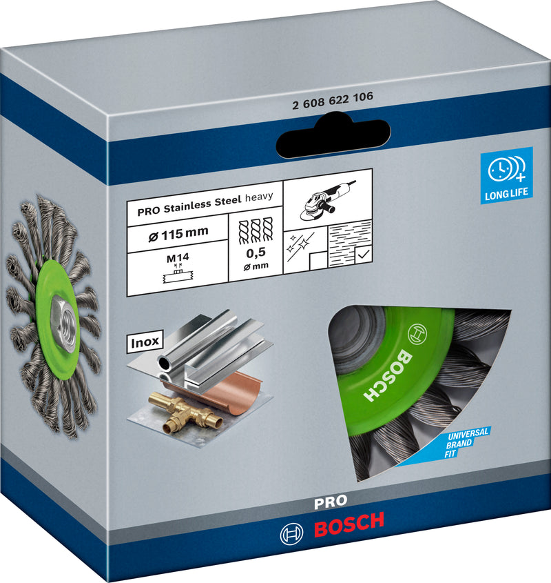 Bosch M14 Wire Wheel 115mm,Knotted, 0.5mm inox